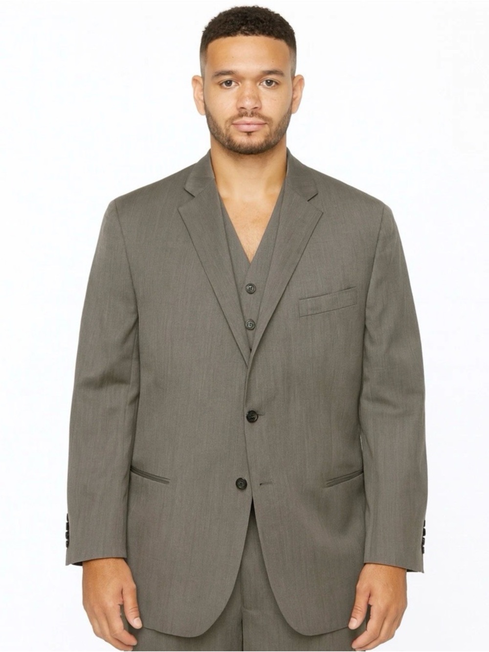STAFFORD 2 Piece Super 100’s Wool Jacket and Vest Charcoal Striped Size 48S